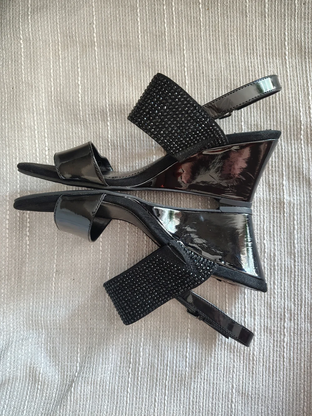 Anne Klein Akelisha Black Rhinestone Wedge Sandals Women's 7.5 Slingback Formal